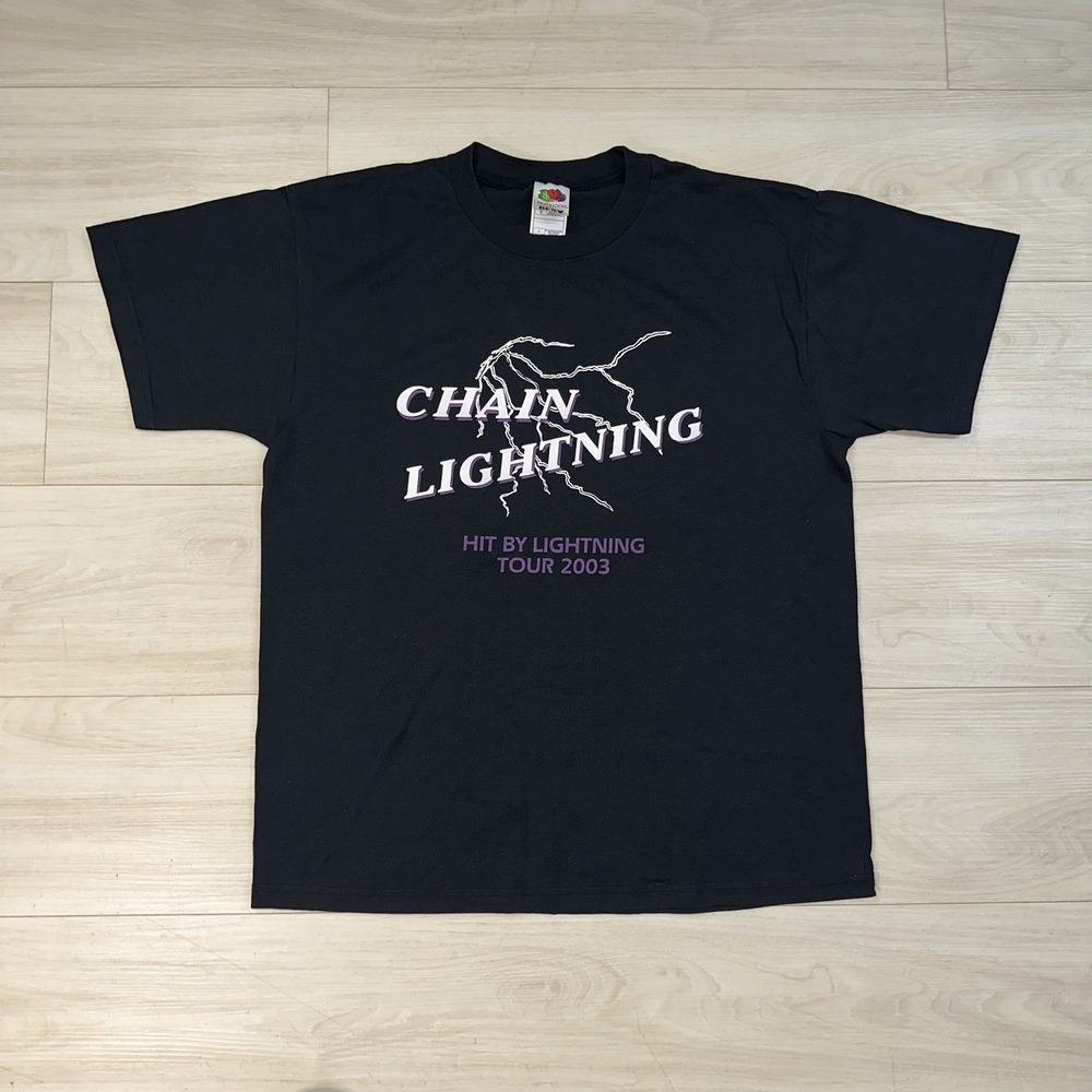 Vintage Biker Shirt Mens Large Chain Lighting Hit by Lighting 2003 Tour Retro